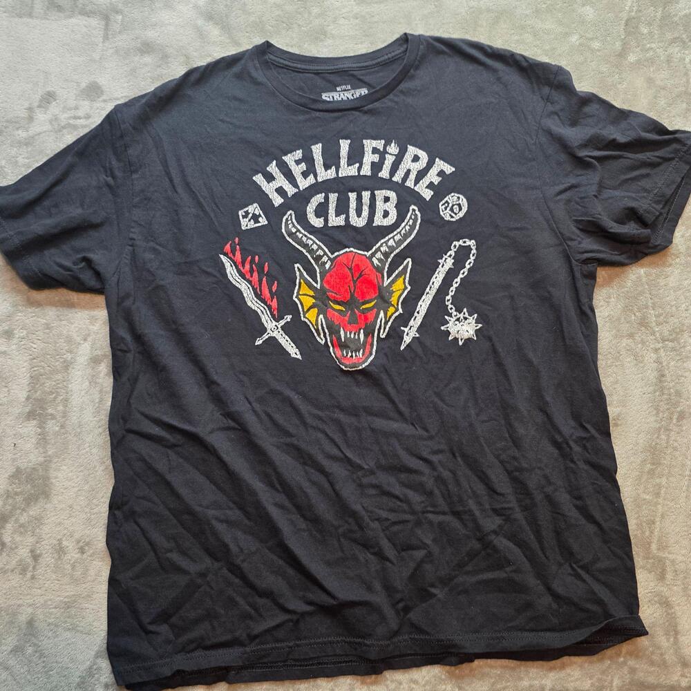 Stranger Things Hellfire Club Shirt Mens XL Black Demon Graphic T-Shirt Netflix